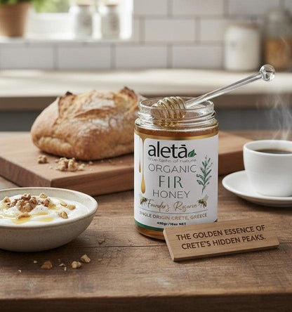 Aleta Organic Rare FIR Honey, Single Origin Crete, Greece, Superfood Founders Reserve, 450g (1lb)