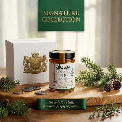 Aleta Organic Rare FIR Honey Gift, Single Origin Superfood, Founders Reserve, Gift Box w/ Dipper, 450g (1lb)
