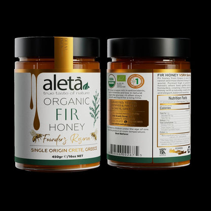 Aleta Organic Rare FIR Honey, Single Origin Crete, Greece, Superfood Founders Reserve, 450g (1lb)