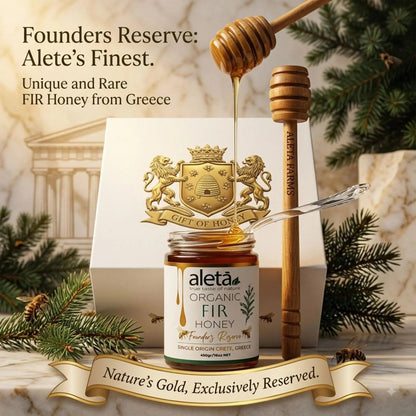 Aleta Organic Rare FIR Honey Gift, Single Origin Superfood, Founders Reserve, Gift Box w/ Dipper, 450g (1lb)