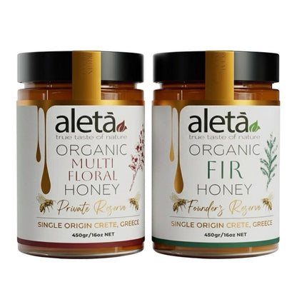 Aleta Organic Multifloral & FIR Greek Honey Combo Pack, Superfood Private Reserve, 450g (1lb) Unity Brands Group