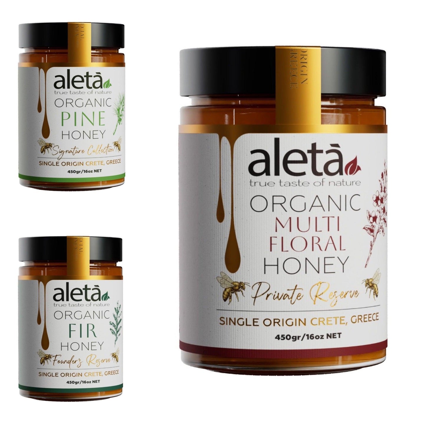 Aleta Organic Multifloral Honey, Single Origin Crete, Greece, Superfood Private Reserve, 450g (1lb)