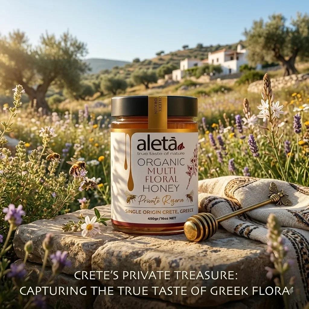 Aleta Organic Multifloral Honey Gift, Single Origin Superfood, Private Reserve, Gift Box w/ Dipper, 450g (1lb)
