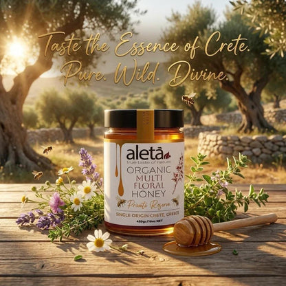 Aleta Organic Multifloral Honey Gift, Single Origin Superfood, Private Reserve, Gift Box w/ Dipper, 450g (1lb)