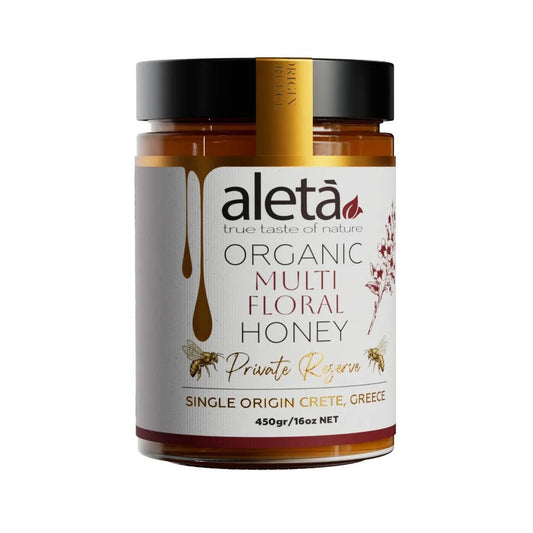 Aleta Organic Multifloral Honey, Single Origin Crete, Greece, Superfood Private Reserve, 450g (1lb)