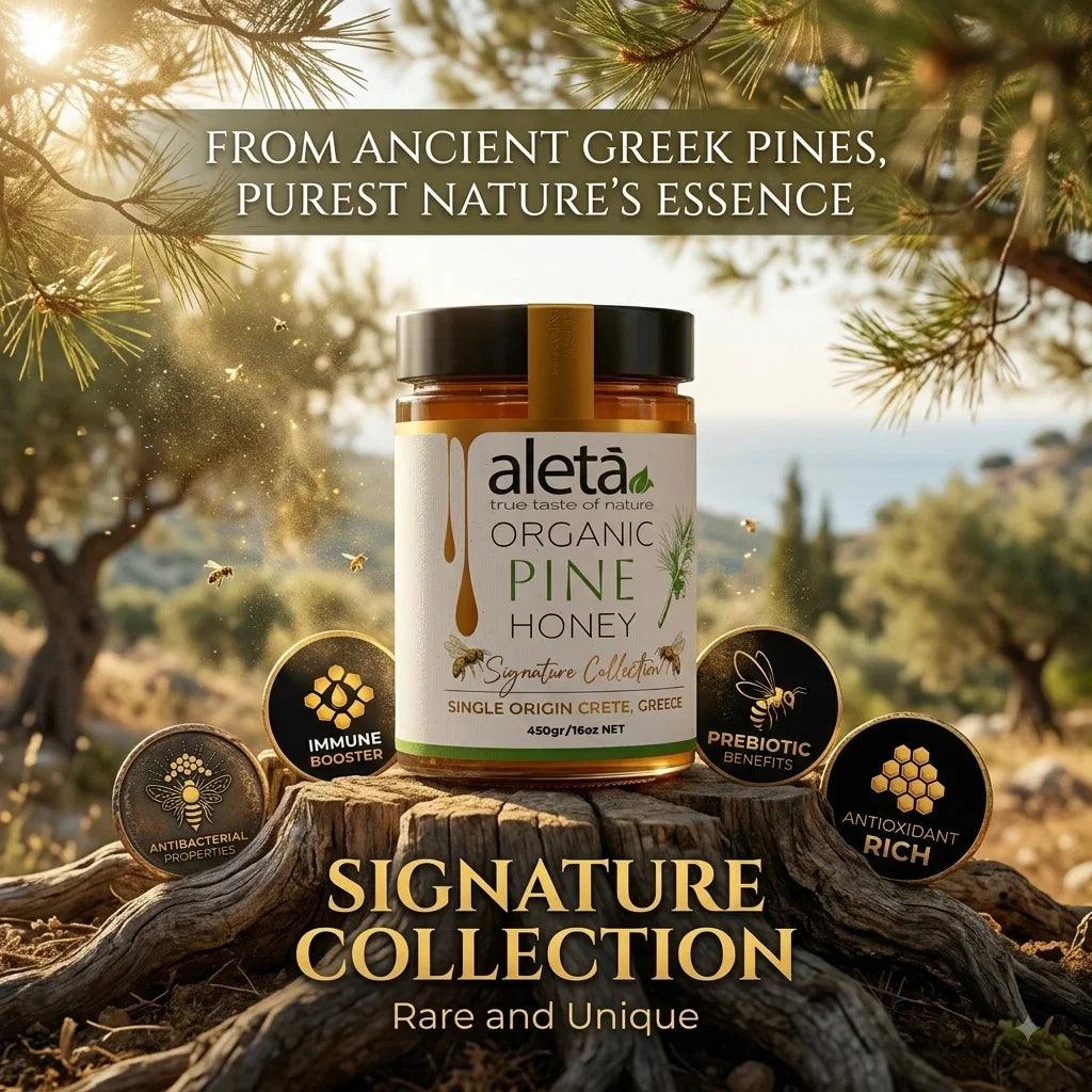 Aleta Organic Multifloral Honey Gift, Single Origin Superfood, Private Reserve, Gift Box w/ Dipper, 450g (1lb)