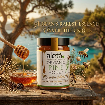 Aleta Organic Rare Pine Honey, Single Origin Crete, Greece, Superfood Signature Collection, 450g (1lb)