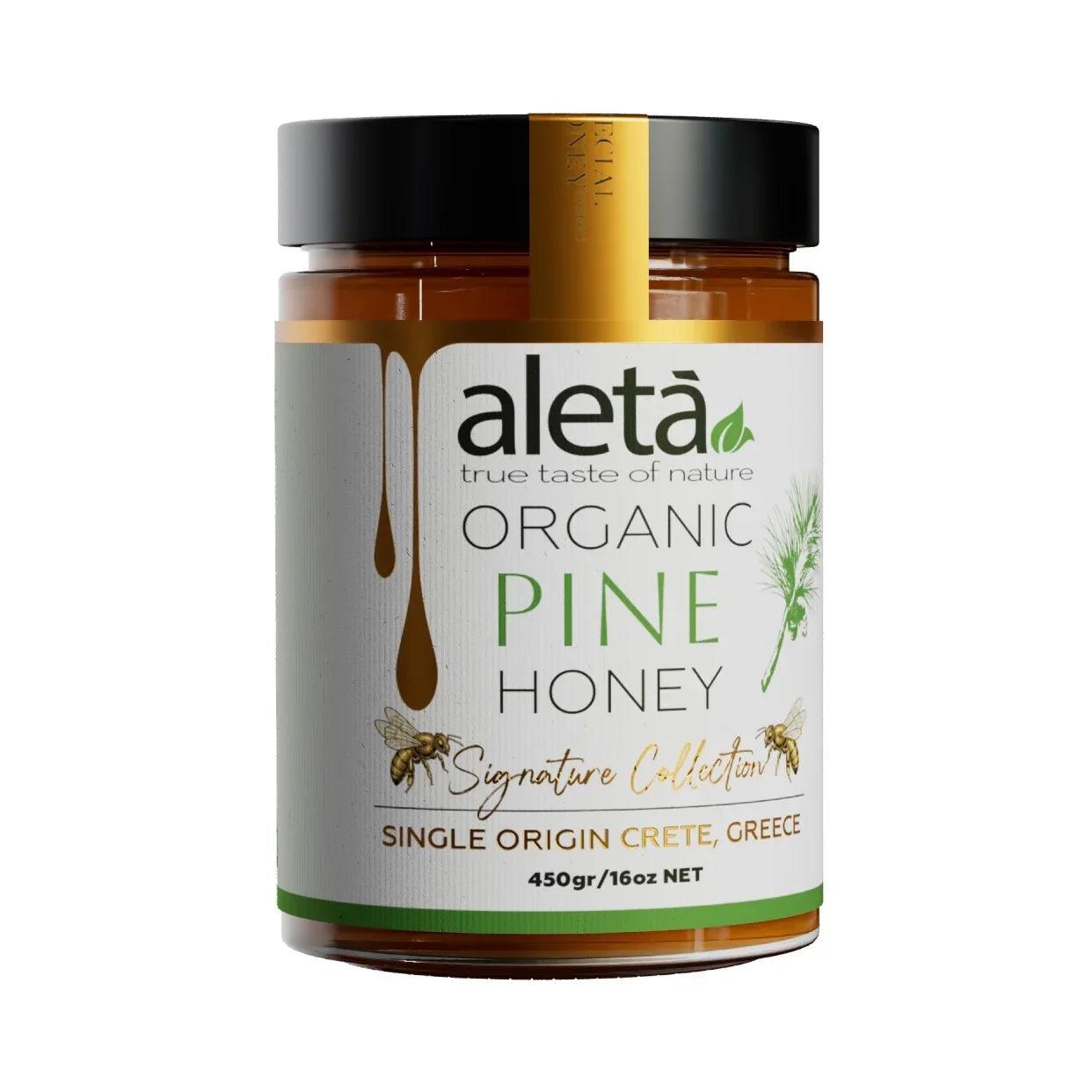 Aleta Organic Rare Pine Honey, Single Origin Crete, Greece, Superfood Signature Collection, 450g (1lb)