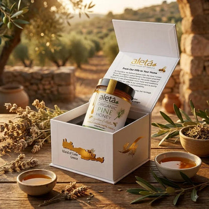 Aleta Organic Rare Pine Honey Gift, Single Origin Superfood, Signature Collection, Gift Box w/ Dipper, 450g (1lb)