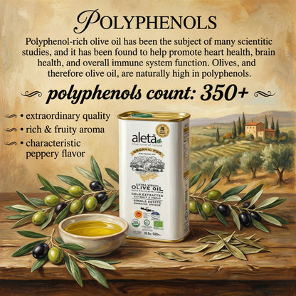 Aleta Organic & PDO Single Estate Traceable Extra Virgin Greek Olive Oil, 500 ml (17 oz) Tin