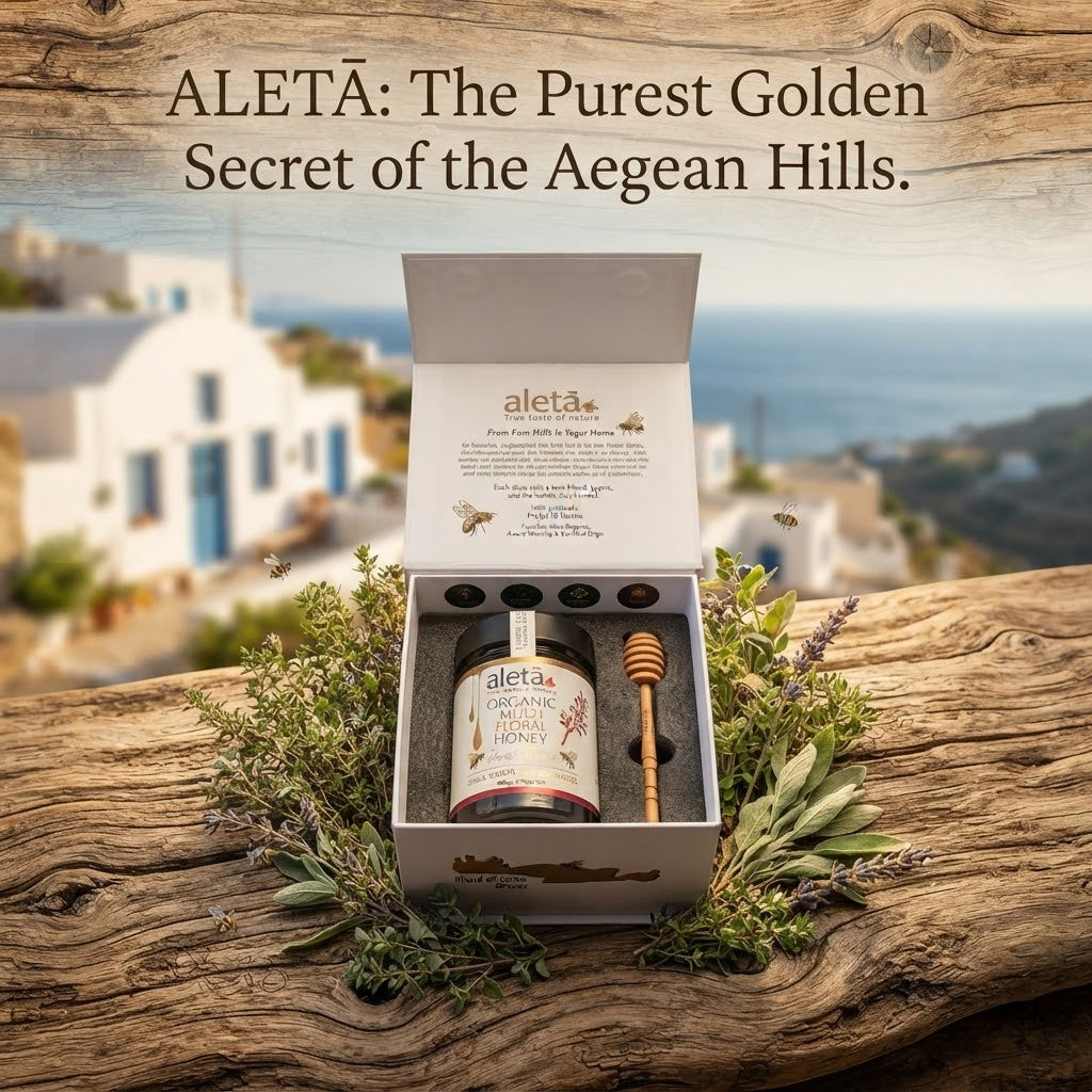 Aleta Organic Multifloral Cretan Honey, Superfood Delight, Luxury Gift Box w/ Dipper, Private Reserve, 450g (1lbs) Unity Brands Group