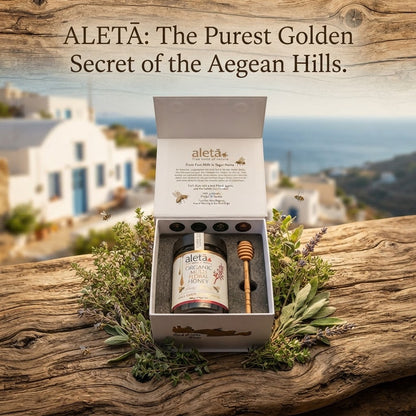Aleta Organic Multifloral Cretan Honey, Superfood Delight, Luxury Gift Box w/ Dipper, Private Reserve, 450g (1lbs) Unity Brands Group