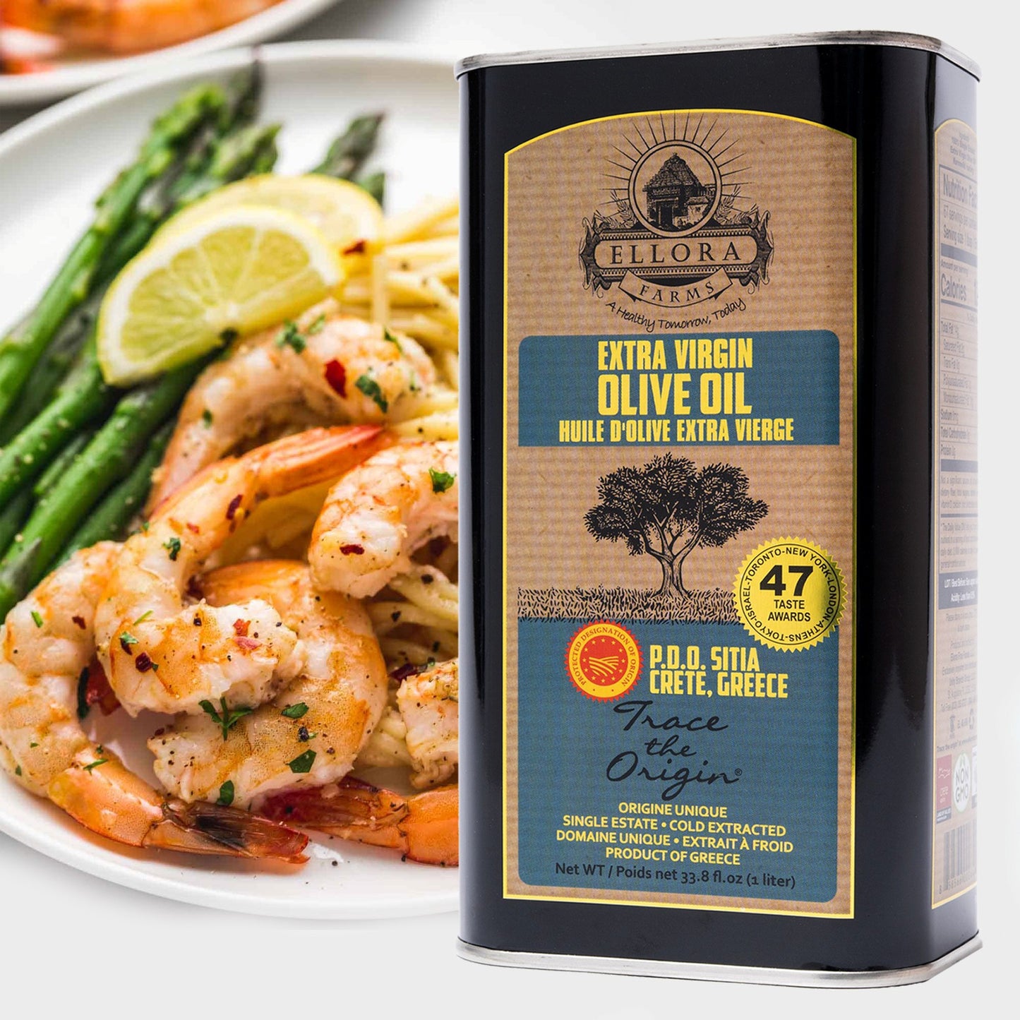 Aleta Organic & Ellora PDO SITIA Single Estate Extra Virgin Greek Olive Oil, 1 Ltr Tin, 33.8 oz. Combo