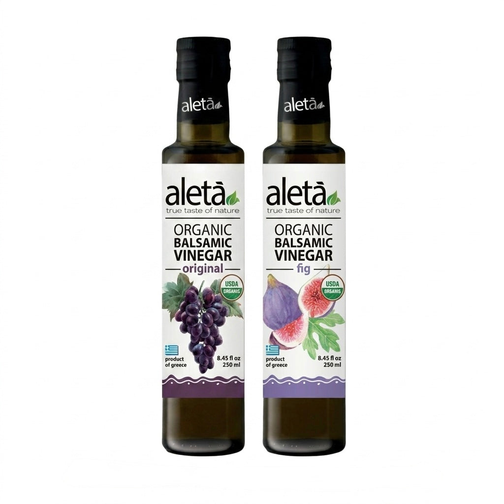 Aleta Organic, Infused Balsamic Vinegar, Plain & Fig Pack, Glass Bottle, 8.45 oz., Pack of 2