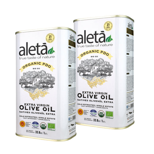 Aleta Organic & PDO Single Estate Traceable Extra Virgin Greek Olive Oil, 1 Ltr Tin, 33.8 oz. Pack of 2