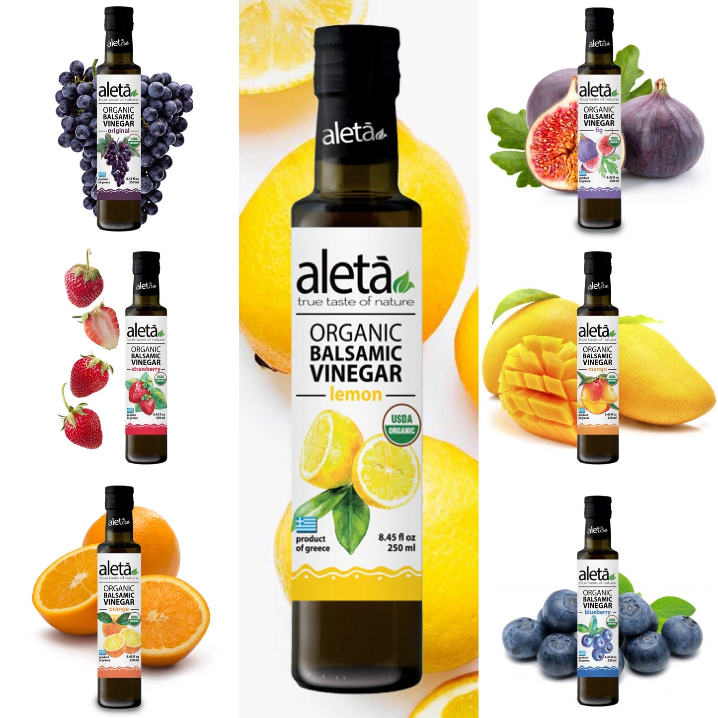 Aleta Organic, Infused Balsamic Vinegar, Plain & Mango Pack, Glass Bottle, 8.45 oz., Pack of 2