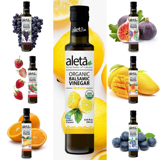 Aleta Organic, Infused Balsamic Vinegar, Plain & Mango Pack, Glass Bottle, 8.45 oz., Pack of 2
