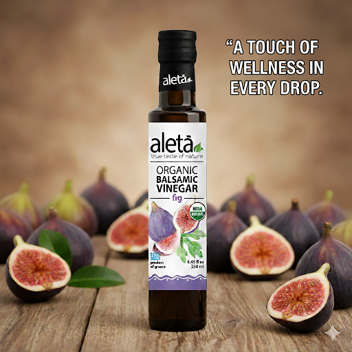Aleta Organic, Fig Infused Balsamic Vinegar, Glass Bottle, 8.45 oz.