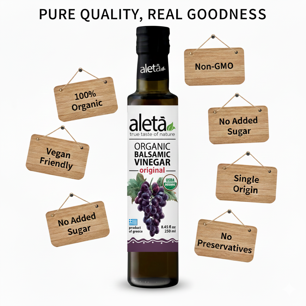 Aleta Organic, Infused Balsamic Vinegar, Plain & Mango Pack, Glass Bottle, 8.45 oz., Pack of 2