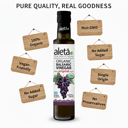 Aleta Organic, Infused Balsamic Vinegar, Plain & Mango Pack, Glass Bottle, 8.45 oz., Pack of 2