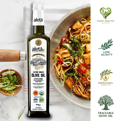 Combo Pack, Aleta Organic PDO Single Estate Messara Extra Virgin Olive Oil, 17 oz Glass Bottle and 17 oz Refill tin, Pack of 2