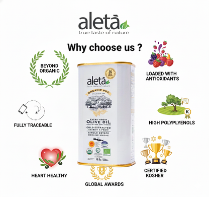 Combo Pack, Aleta Organic PDO Single Estate Messara Extra Virgin Olive Oil, 17 oz Glass Bottle and 17 oz Refill tin, Pack of 2