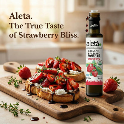 Aleta Organic, Strawberry Infused Balsamic Vinegar, Glass Bottle, 8.45 oz.