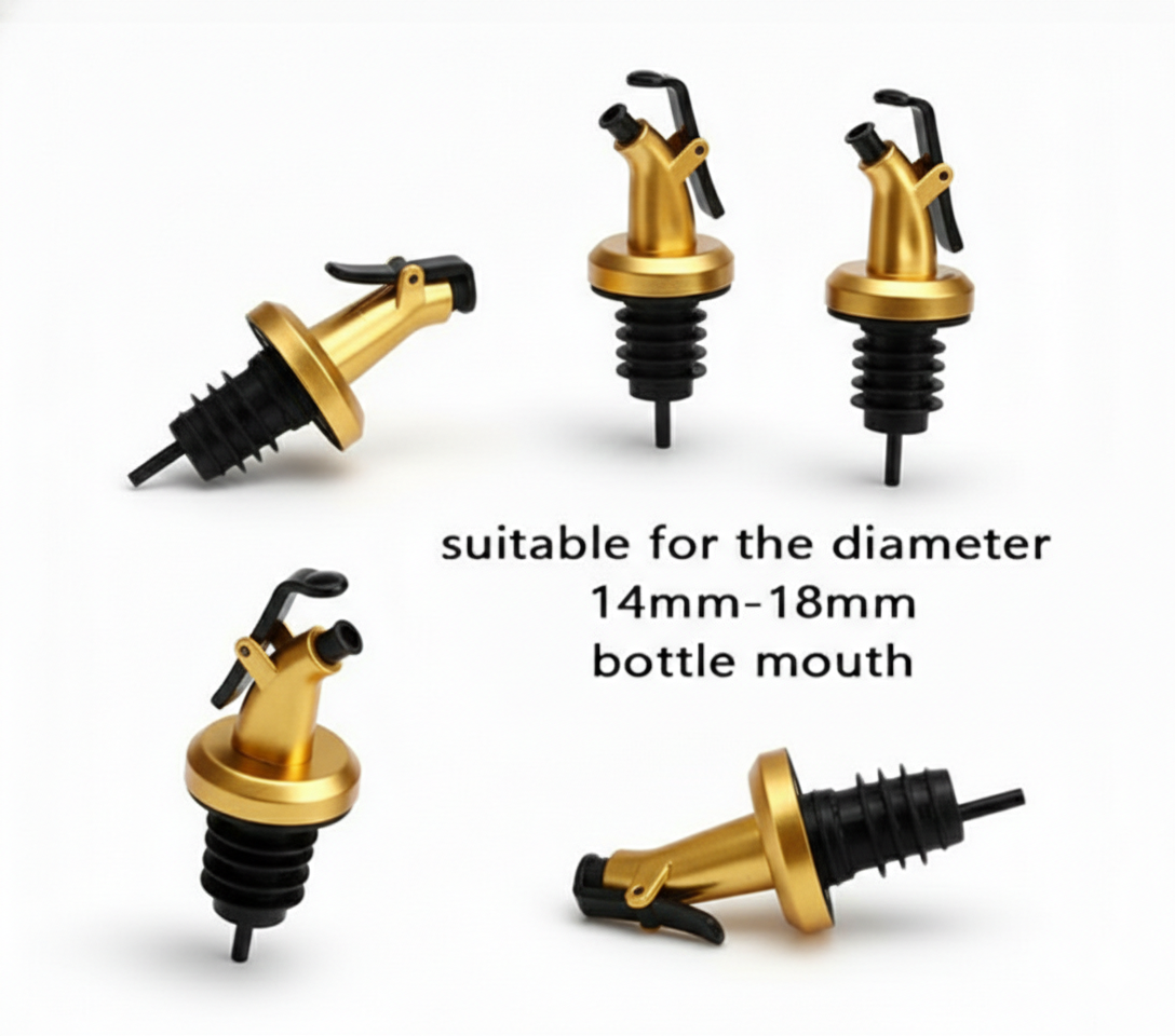 Venus Chef Pourer, Perfect for Oil, Vinegar or Wines, Snap on Lock, Gold, Pack of 2