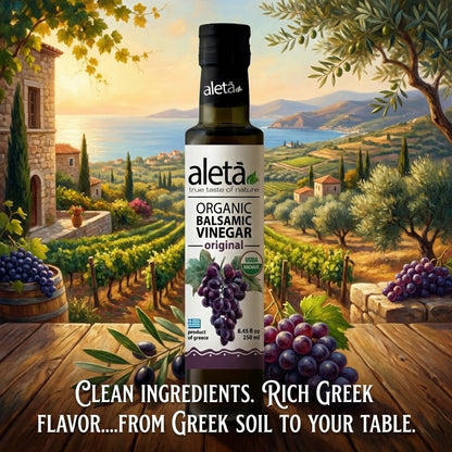 Aleta Organic, Natural Plain Balsamic Vinegar, Glass Bottle, 8.45 oz.