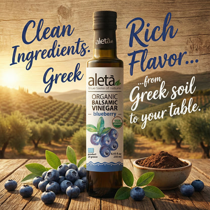Aleta Organic, Infused Balsamic Vinegar, Mango & Blueberry Pack, Glass Bottle, 8.45 oz., Pack of 2
