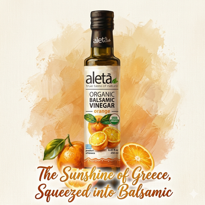 Aleta Organic, Orange Infused Balsamic Vinegar, Glass Bottle, 8.45 oz.