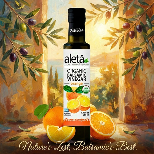 Aleta Organic, Orange Infused Balsamic Vinegar, Glass Bottle, 8.45 oz.