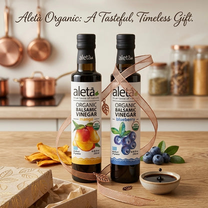 Aleta Organic, Infused Balsamic Vinegar, Mango & Blueberry Pack, Glass Bottle, 8.45 oz., Pack of 2