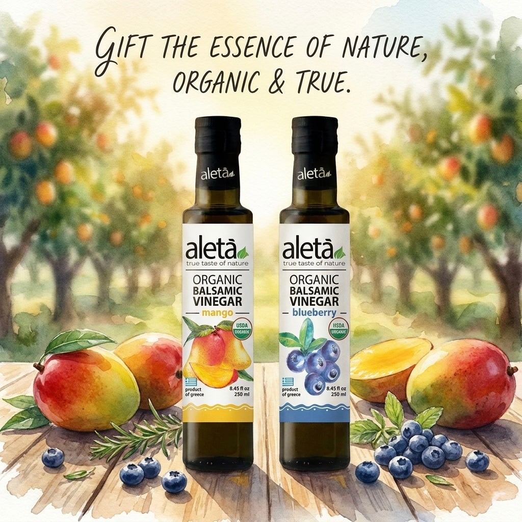 Aleta Organic, Infused Balsamic Vinegar, Mango & Blueberry Pack, Glass Bottle, 8.45 oz., Pack of 2