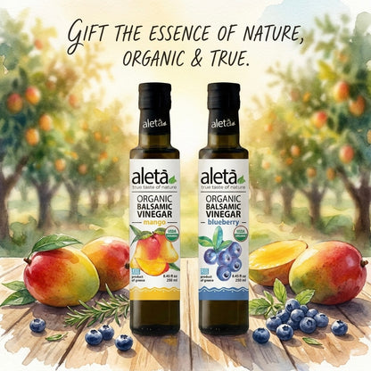 Aleta Organic, Infused Balsamic Vinegar, Mango & Blueberry Pack, Glass Bottle, 8.45 oz., Pack of 2