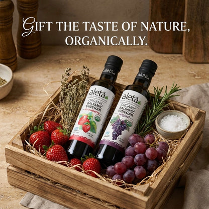 Aleta Organic, Infused Balsamic Vinegar, Plain & Strawberry Pack, Glass Bottle, 8.45 oz., Pack of 2