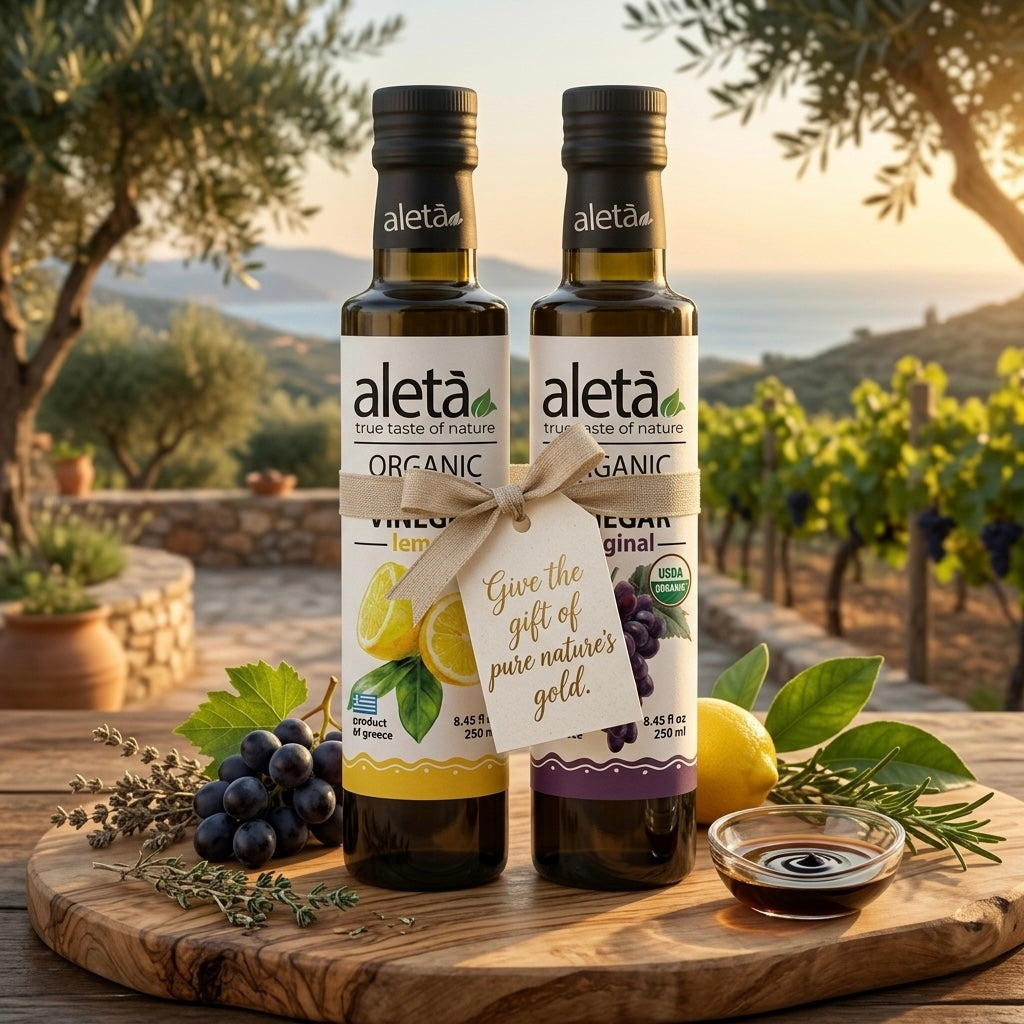 Aleta Organic, Lemon Infused Balsamic Vinegar, Glass Bottle, 8.45 oz.