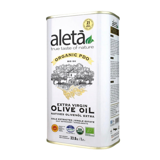 Aleta Organic & PDO Single Estate Traceable Extra Virgin Greek Olive Oil, 1 Ltr Tin, 33.8 oz. Pack of 1