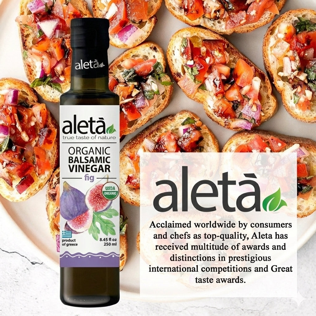 Aleta Organic, Fig Infused Balsamic Vinegar, Glass Bottle, 8.45 oz.