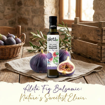 Aleta Organic, Fig Infused Balsamic Vinegar, Glass Bottle, 8.45 oz.