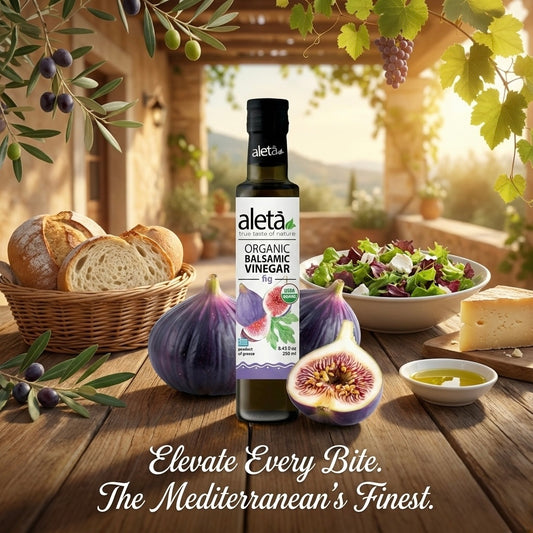 Aleta Organic, Fig Infused Balsamic Vinegar, Glass Bottle, 8.45 oz.