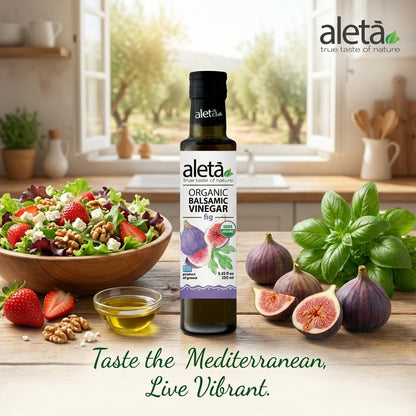 Aleta Organic, Fig Infused Balsamic Vinegar, Glass Bottle, 8.45 oz.