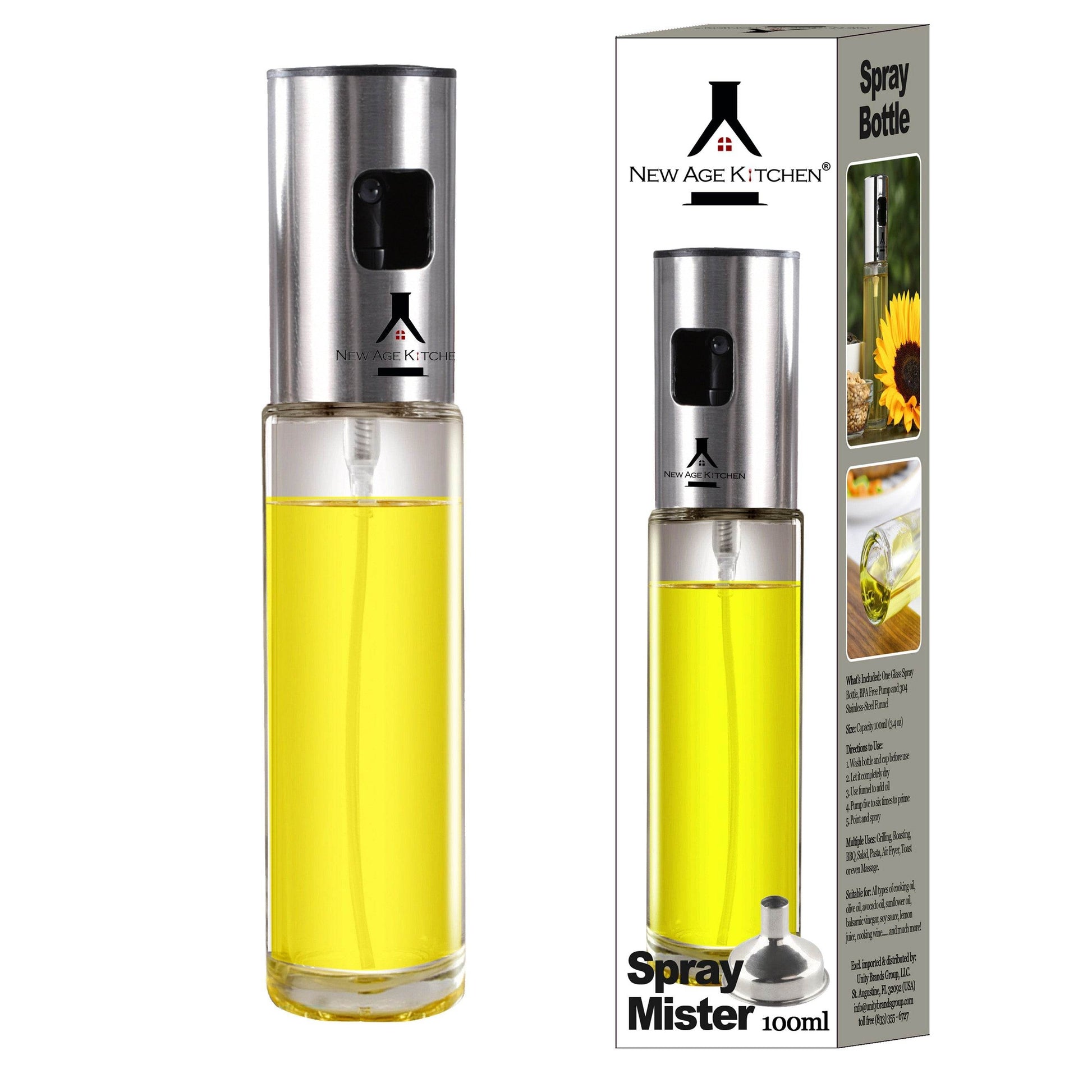 Olive Oil Sprayer and Mister, 100ml Glass Spray Bottle for Salad, BBQ, Baking - Aleta Farms