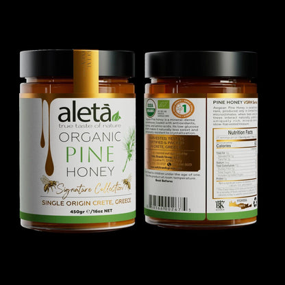 Aleta Organic Rare Pine Honey Gift, Single Origin Superfood, Signature Collection, Gift Box w/ Dipper, 450g (1lb)
