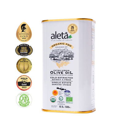 Aleta Organic & PDO Single Estate Traceable Extra Virgin Greek Olive Oil, 500 ml (17 oz) Tin